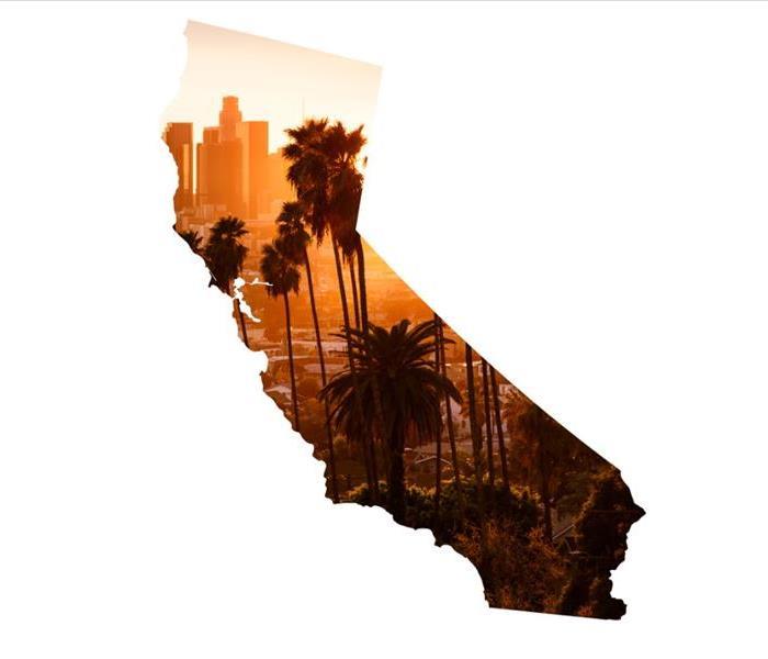 An orange and brown state map of California 